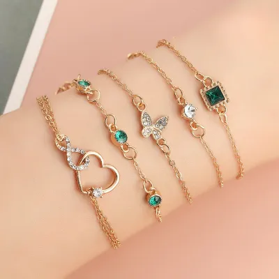 Bohemian Green Crystal Bracelet Set (5 pcs)